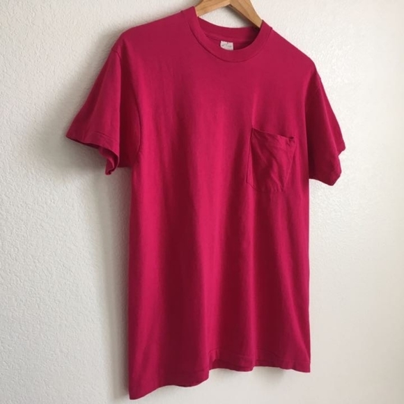 Fruit of the Loom Tops Vintage Fruit Of The Loom Pink Pocket Tshirt Xl Poshmark